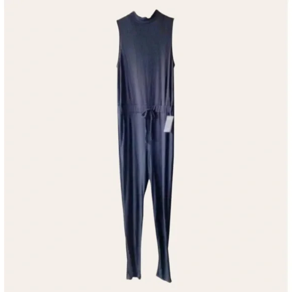 The Vanity Room Skinny Ribbed Jumpsuit Small Mock Neck Sleeveless Skinny Leg NWT - Picture 1 of 13